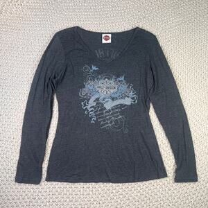 Y2K‎ Harley Davidson Buffalo New York Dark Grey Long Sleeve Top Tshirt - Size XL
